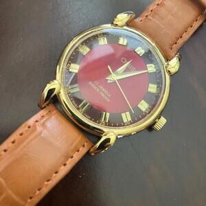 Oris Gold and Red Watch with Tan Strap vintage new old stock rare